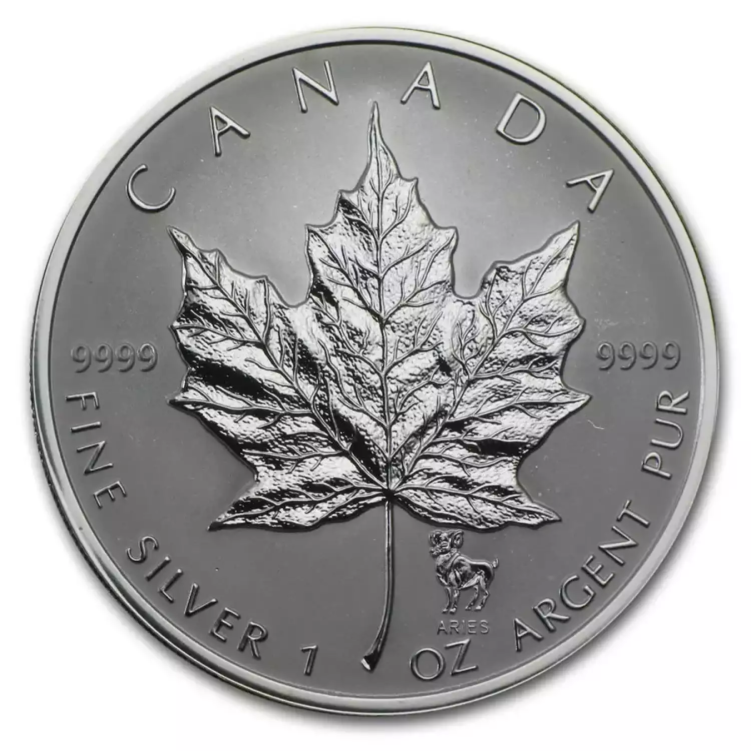 2004 1oz Canadian Silver Maple Leaf Aries Zodiac Privy