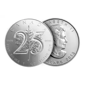 2013 1oz Canadian Silver Maple Leaf 25th Anniv