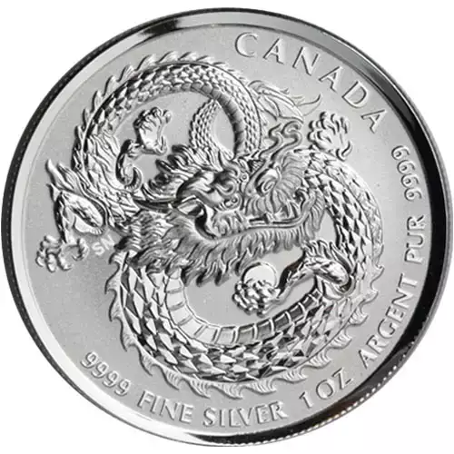 2019 1 oz $5 Canadian Lucky Dragon High Relief Silver Coin