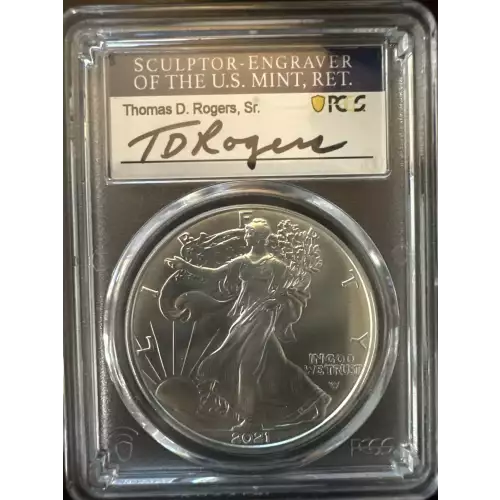 2021 $1 Silver Eagle - Type 2 First Day of Issue Thomas D. Rogers Sr. Signature