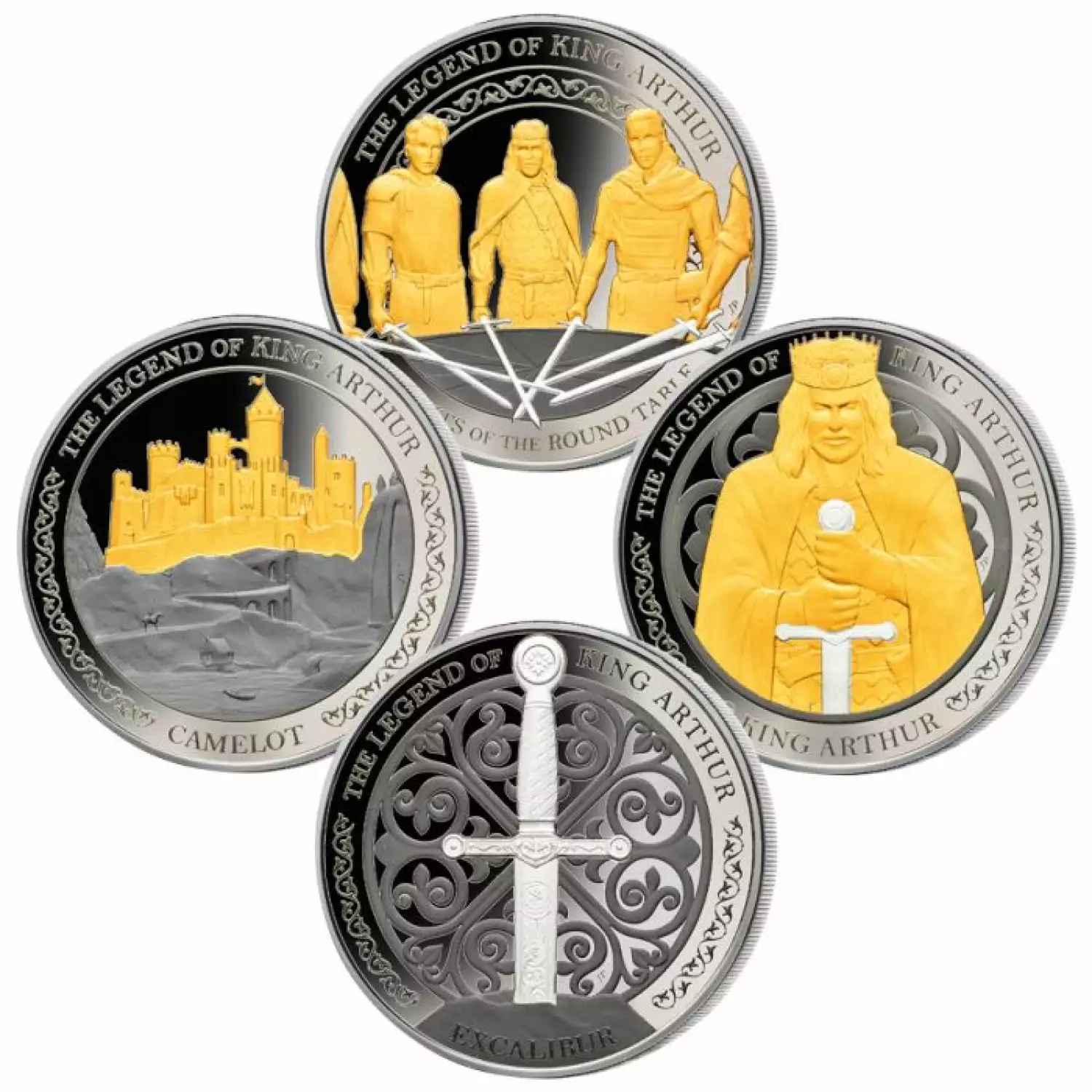 2022 1oz 4-piece set Samoa King Arthur Gilt Black Proof $5 Silver Coin (2)