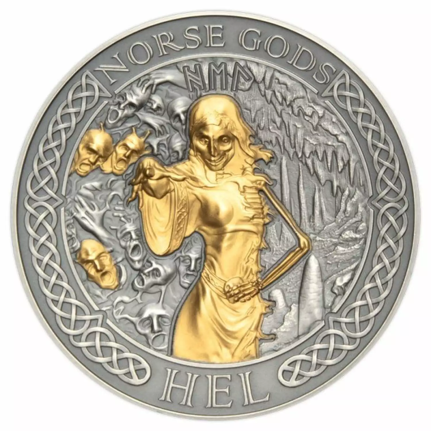 2023 2oz Cook Islands Gillded Norse Gods Hel High Relief Antique Finish Silver Coin (2)